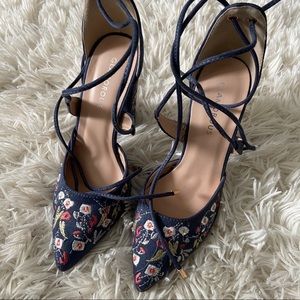 ASOS Glamorous Embroidered Floral Lace Up Heels